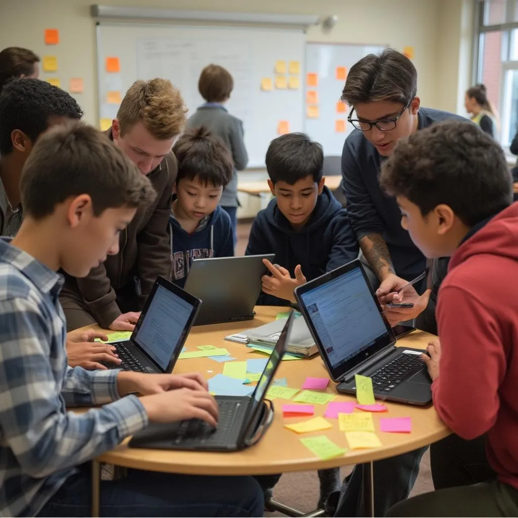 Estudiantes colaborando en un proyecto de clase