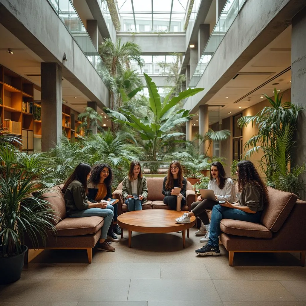 Zona común acogedora de la academia LinguaViva